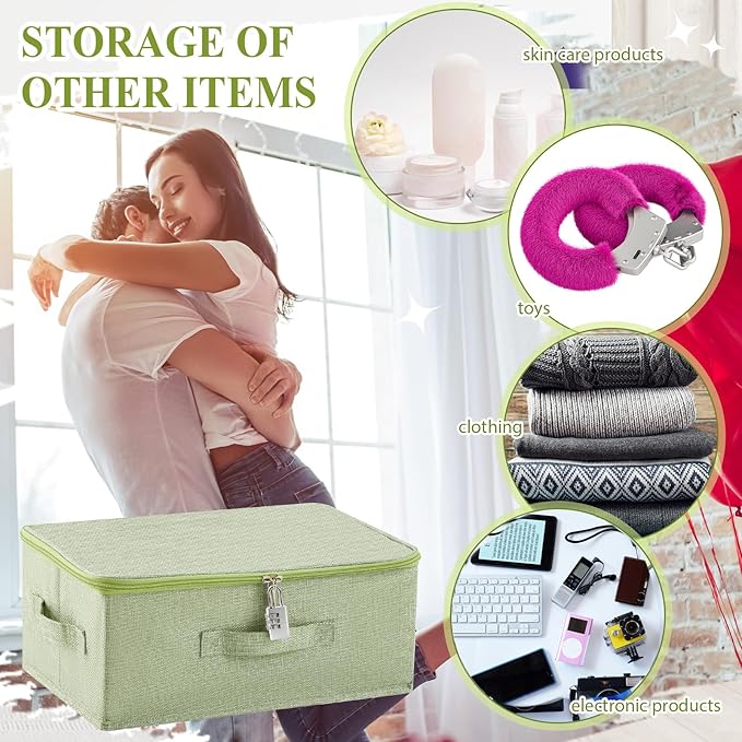 Discreet Lockable Toy Bag Storage Organizer Toy Bag Storage Bins Case with Zipper Lid for Women and Men Clothes Container(Light Green,15 x 10 x 6.3 Inch)