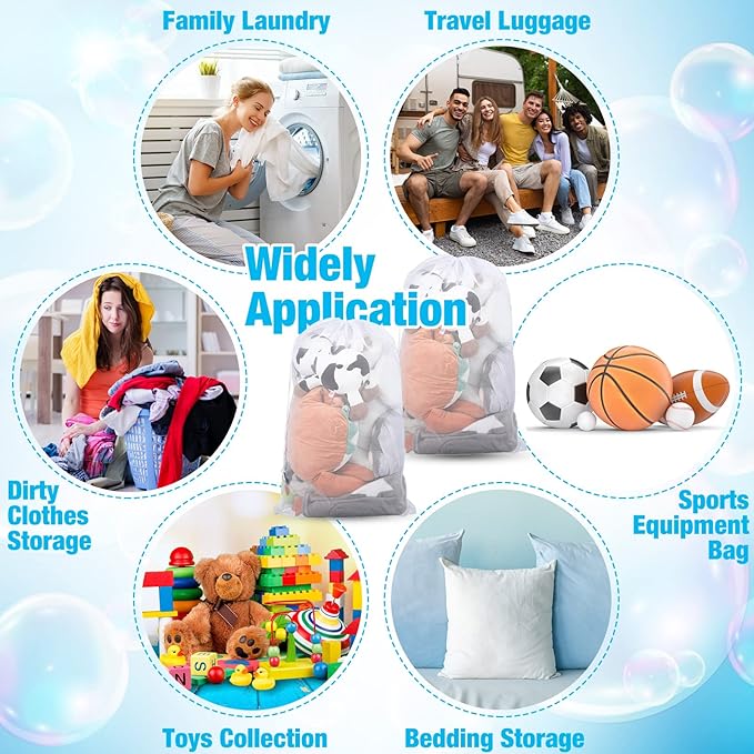 12 Pack 24 x 36 Inches Mesh Laundry Bag large Drawstring Heavy Duty Bag Bulk, Durable Machine Washable Storage for Factories, College, Dorm Hotel and Apartment Dwellers, White
