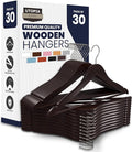 Utopia Home Premium Wooden Hangers 30 Pack - Durable & Slim Coat Hanger - Suit Hanger with 360-Degree Rotatable Hook - Wood Hangers with Shoulder Grooves (Brown Color)