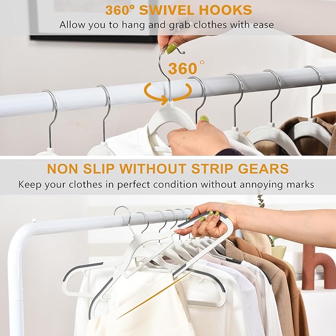 ELONG HOME Plastic Hangers - 50 Pack, Non Slip Slim Coat Hangers, Heavy Duty, 17.1" for Women/Men Clothes