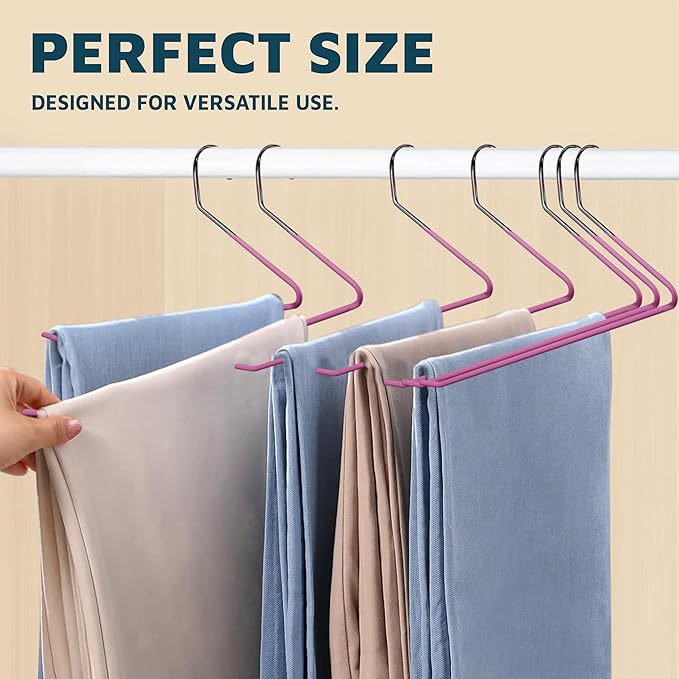 Lifemaster Metal Pants Hanger Set - 30 Pieces Elegant Non-Slip Closet Space Saving Hanger Set for Pants, Trouser, Blankets, and Jeans with Open Ended Sleek Design - Pink