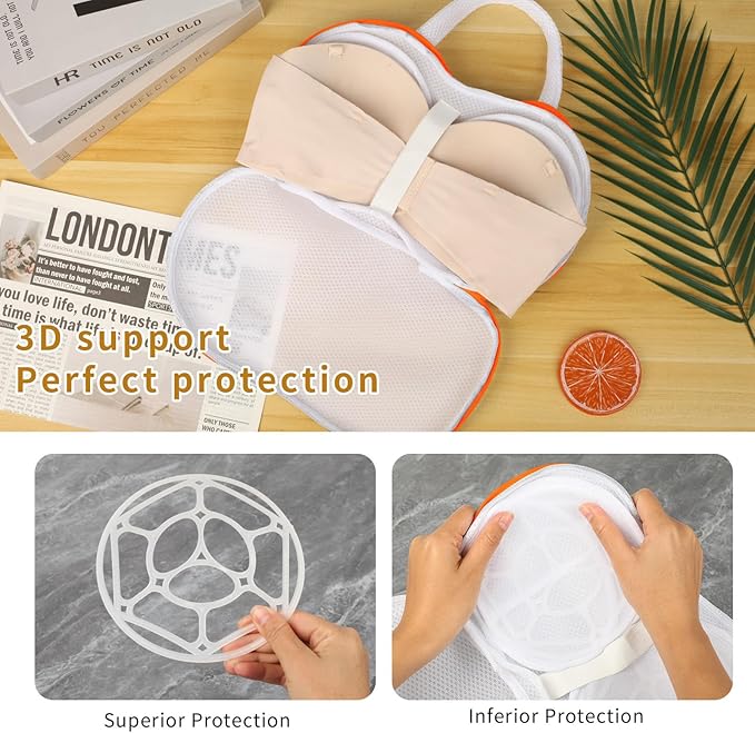 3Pcs Bra Wash Bags for Laundry Lingerie Underwear Brassiere Bag Set for Washing Machine Suitable for Women Delicates Bra Yellow(D to E Cups)