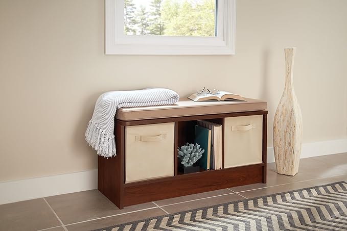 ClosetMaid 1309 3-Cube Storage Bench, Dark Cherry with Tan Cushion