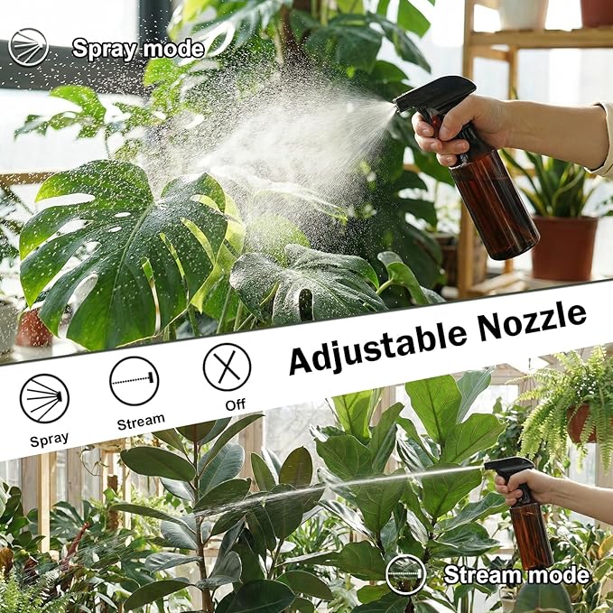 Spray Bottles 12oz/350ml Empty Spray Bottle for Hair Plastic Mist/Stream Spraying Heavy Duty Spray Bottles for Cleaning Solutions, Plants 2 Pack (Brown2pcs)