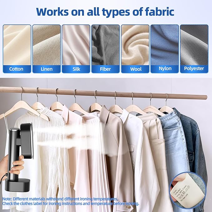 Travel Steamer for Clothes,1300W Portable Steamer＆Iron 2 In 1,15s Heat Up,LED Touch Display with 6 Modes,35Mins Runtime &190ml Lager Tank,Garment Steamer for Travel and Home 𝟏𝟏𝟎𝐕