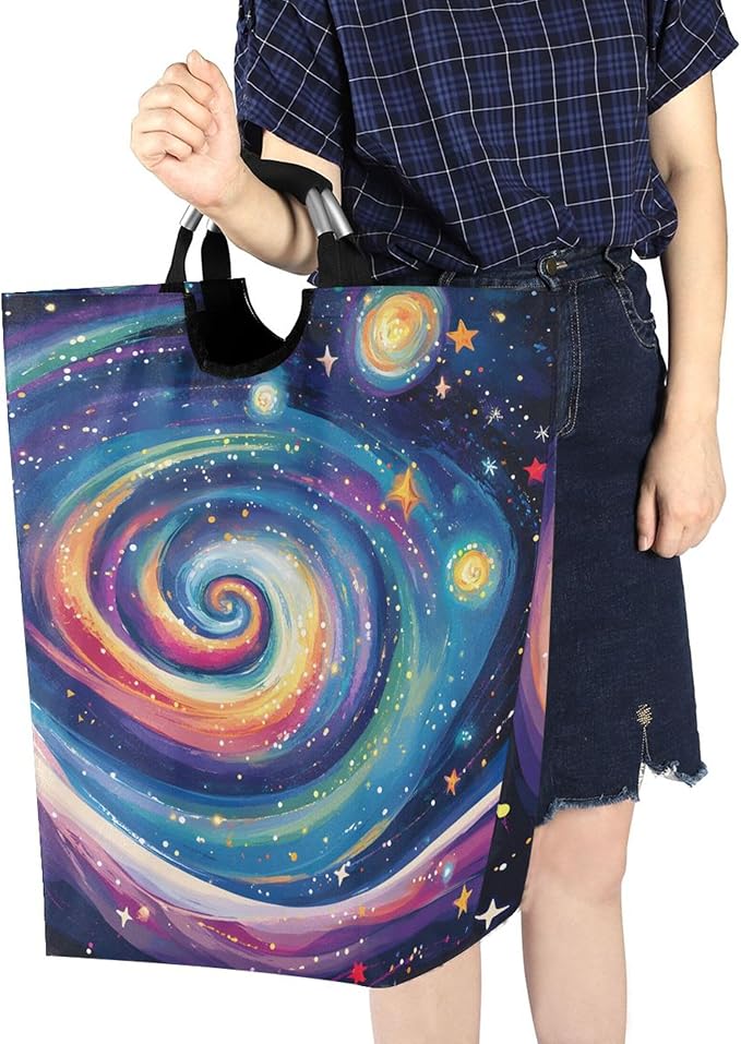 xigua Milky Way Galaxy Large Laundry Hamper with Handle, Foldable Clothes Hamper Collapsible Storage Basket for Toys and Clothes Organization in Bedroom, Bathroom, and Laundry Room