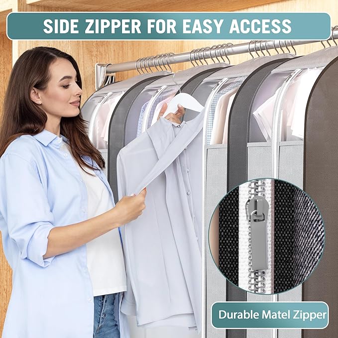 10" Gusseted Garment Bags for Hanging Clothes with Clear Window, 40" Suit Bags for Open Closet Storage, Clothing Cover for Coat, Dress, Jacket, Shirt, Fur Wardrobe Protector, 4 Packs