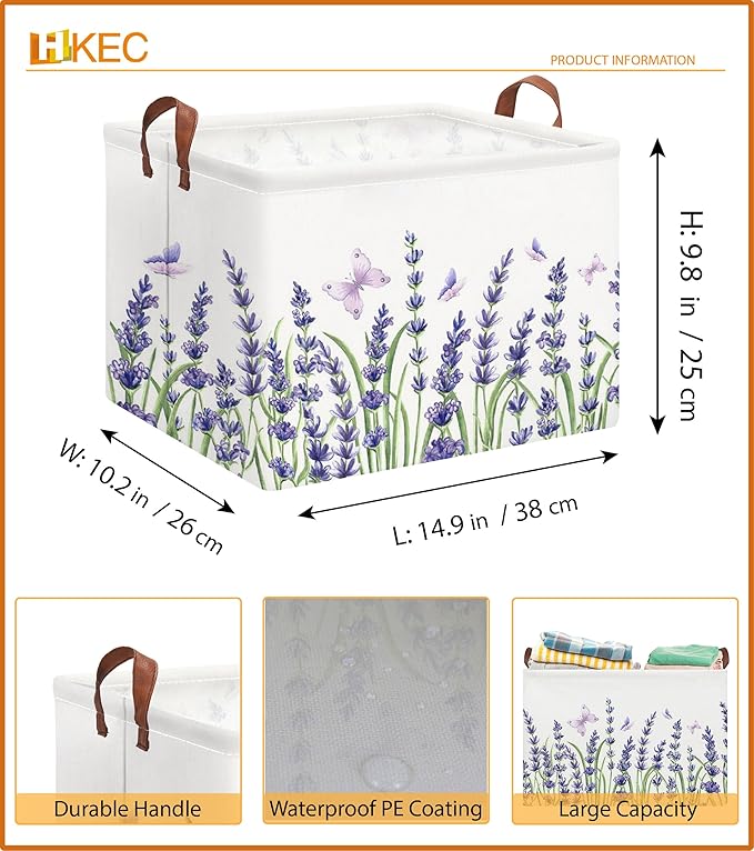 Rectangle Storage Basket with Handles,Collapsible Storage Bin,Books Box,Gift Basket(Lavender)