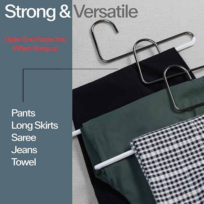 Mawa by Reston Lloyd Reverse Hook Trouser Series Non-Slip Space-Saving Clothes Hanger with Single Rod for Pants, Style KH/35U, 1-Each, Silver