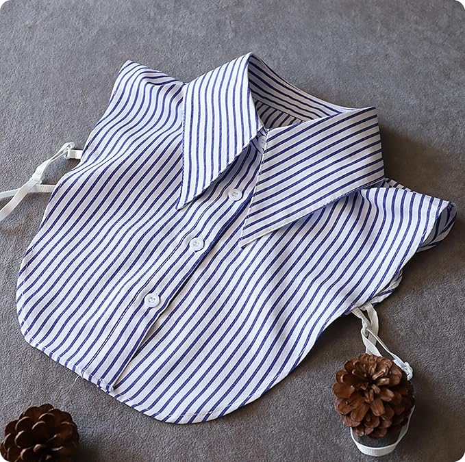 GUZOSJO Blue Striped Detachable Collar Shirt,Dickey Half Blouse False Collar for Lady Girls Men