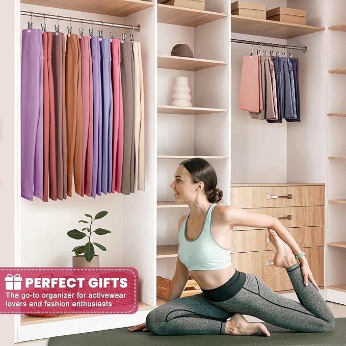 30 Pack Pants Hangers with Clip,Legging Organizer for Closet Hanging, Space Saving Yoga Pants Hangers Clip Hanger Wardrobe Organization,Closet Organizers and Storage for Jeans,Shorts,Skirts,Hats-Pink