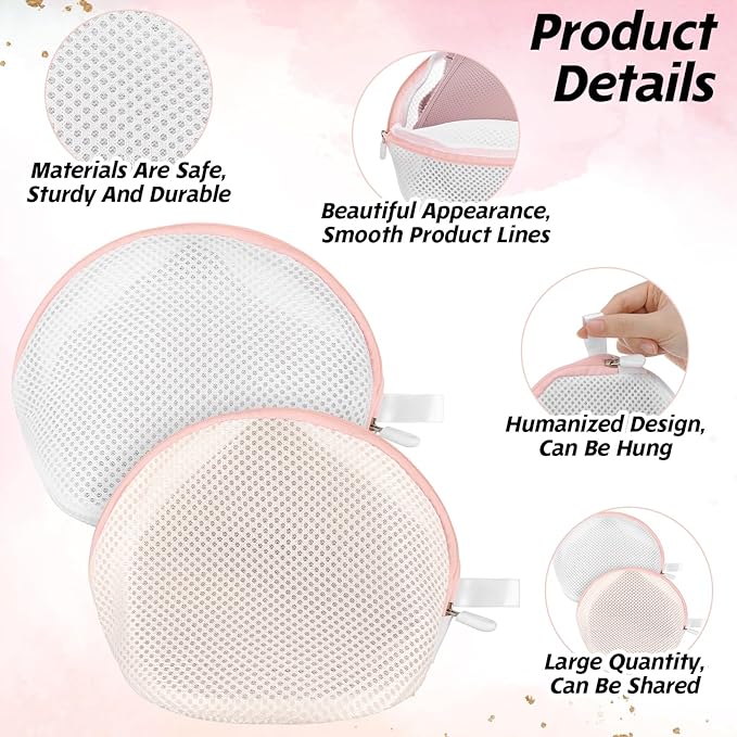 cobee 2 Pack Bra Washing Bag, Mesh Lingerie Bags with Zipper for Laundry, Lingerie Bag Underwear Brassiere Washing Bags for Women(White and Pink)