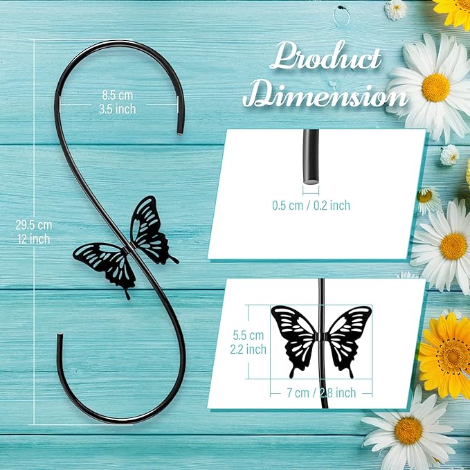 Attractive S Hooks for Hanging, 2 Pack Steel S Shaped Hanger, Heavy Duty Garden Hangers for Hanging Plants, Garage Tools, Coffee Cups, Mugs, Clothes in Closet (Black)