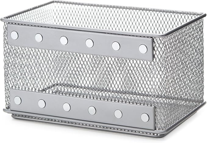 YBM HOME Wire Mesh Magnetic Storage Basket, Trash Caddy, Container, Desk Tray, Office Supply Organizer Silver for Refrigerator/Microwave Oven or Magnetic Surface in Kitchen or Office (1, Medium)