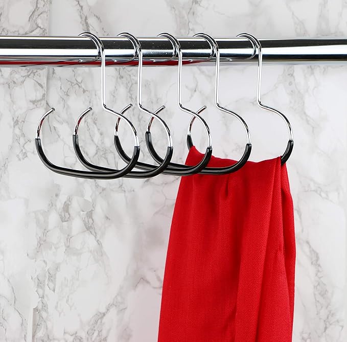 Mawa Scarf, Shawl, Belt, and Accessory Organizer, Non-Toxic Metal Hanger with Grip Coating, Easy Access Open Hook, Model G-1 Space Saving Design, Set of 5, Black