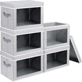 Stackable Storage Bins with Lids - Large Decorative Basket with Lids, Fabric Foldable Closet Organizer Bins, Shelf Organizer for Living Room, Dorm, 5 Pack, Blended