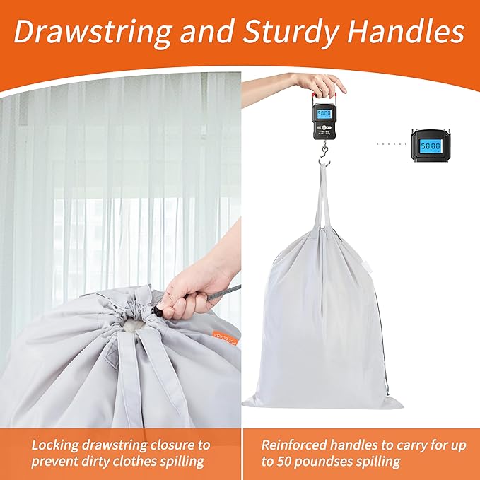 Polecasa Extra Heavy Duty Large Laundry Bag with Sturdy Handles and Drawstring Closure, 28 x 36 inches Storage Bag for Basket, College, Dorm, Travel, Silver