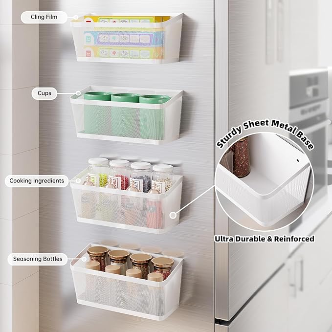 2Pcs Magnetic Spice Rack for Fridge Magnet Hanging Basket Holder for Seasonings Fruit Vegetables Coffee Beans Magnetic Organizer Shelf, Kitchen Refrigerator Organizers