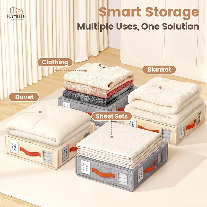 6 Pack Bed Sheet Organizers and Storage(King &Queen Size) with an Elastic Strap, Foldable Closet Linen Sheet Storage Container, Sheet Set Box for Blanket, Duvet Cover and Pillowcase, Beige