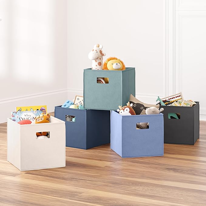 RiverRidge Kids 2pc Fabric Collapsible Storage Cube Organizers with Handles for Playroom Organization - Slate Blue
