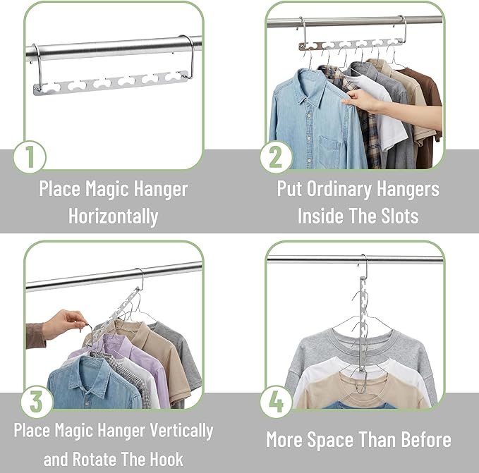 Mr. Pen- Metal Space Saving Hangers for Clothes, 20 Pack, 6 Slots, 360° Rotating Hooks, Metal Hangers, Wardrobe Organizer, Magic Cascading Hanger, Closet Space Saver, Closet Organizers and Storage