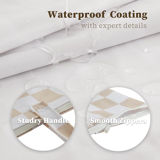Checkered 2 Pcs Large Travel Laundry Bags for Dirty Clothes, Aesthetic Trendy Waterproof Washable Laundry Bag with Handle for Travel, Gym, Swimming Pool, Beige