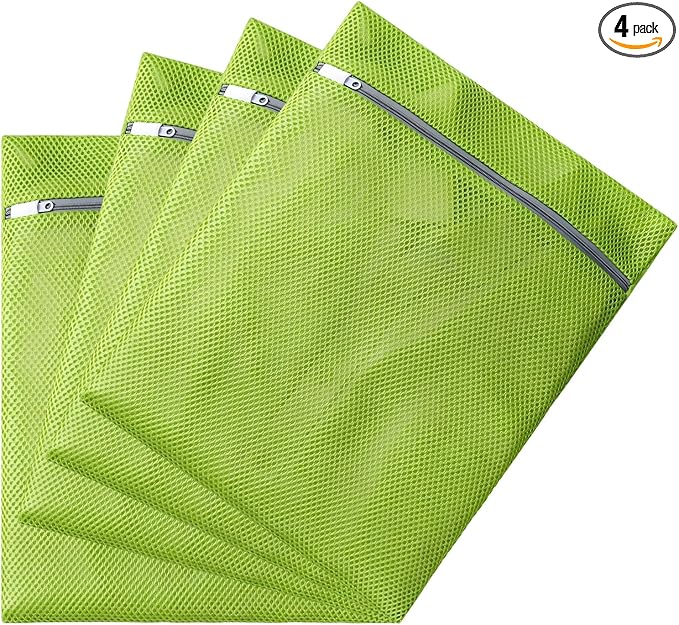 4 pack Mesh Laundry Bags,Mesh Wash Bags,Lingerie Bags for Washing Delicates,12 x 16 Inches lingerie bags for Laundry, Travel Storage Organize Bag for Cotton Clothes,Sheet, Shoes(GREEN)