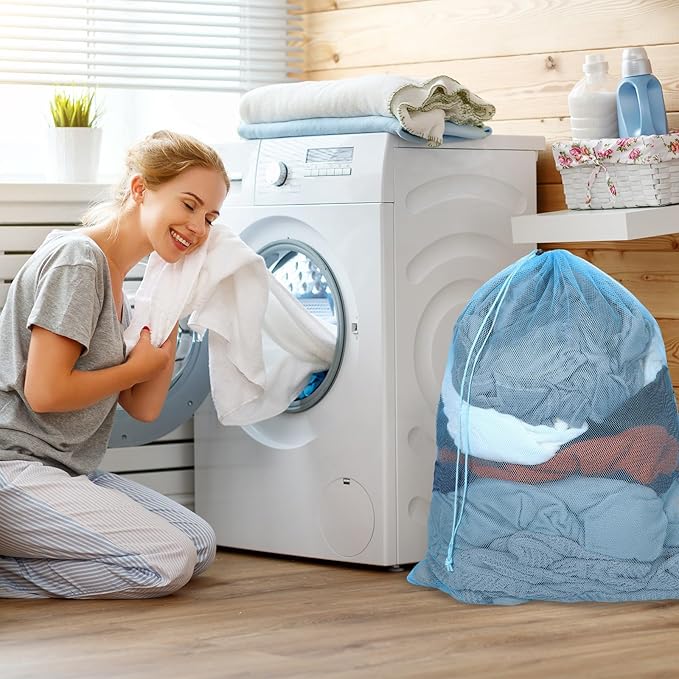 4 Pcs Mesh Laundry Bags Multicolor 27 x 36 Inches Washable Laundry Hamper Liner with Locking Drawstring Closure Sturdy Laundry Mesh Wash Bags for Travel, Storage, Sports, College, Dorms