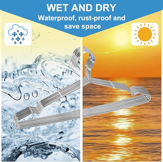 Wire Hangers,Heavy Duty Clothes Hanger,Silver Metal Hangers,Stainless Steel Coat Hanger with Non Slip Notch,Ultra Thin Space Saving Wire Hanger 16.5 Inch (40Pack)