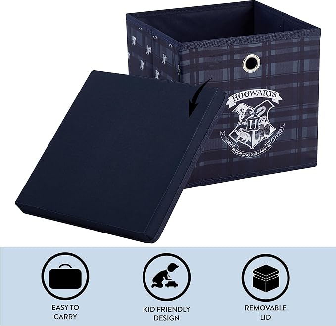 Harry Potter Collapsible Storage Cube with Removable Lid,10” x 10” x 10” Fabric Organizer Bin for Kids Bedroom, Closet or Playroom Décor