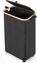 Laundry basket with Wheels | 26 Gal (100L) Laundry Hamper with Wheels and Lid | Covered laundry hamper | Bedroom hamper | clothes hamper-black