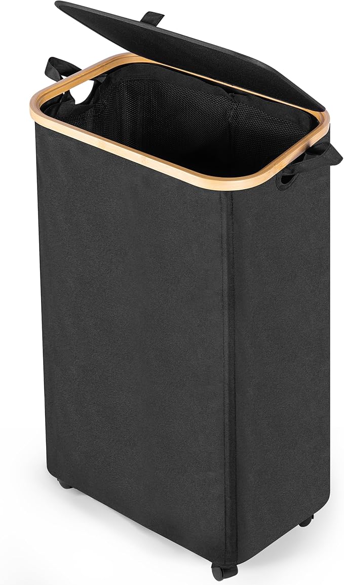 Laundry basket with Wheels | 26 Gal (100L) Laundry Hamper with Wheels and Lid | Covered laundry hamper | Bedroom hamper | clothes hamper-black