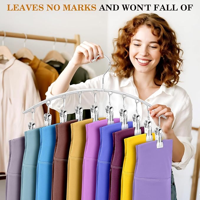 Legging Organizer for Closet, Metal Yoga Pants Hangers 2 Pack w/10 Clips Holds 20 Leggings, Space Saving, Clips Hanger for Pants, Shorts, Scarf, Hats Black