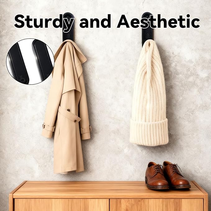 2PCS Folding Coat Hooks,Black Wall Hooks for Hanging – 2Folding Coat Hooks, Flip Down Heavy Duty Hooks Robe Hook Wall Mounted for Clothes, Towels, Hats & More