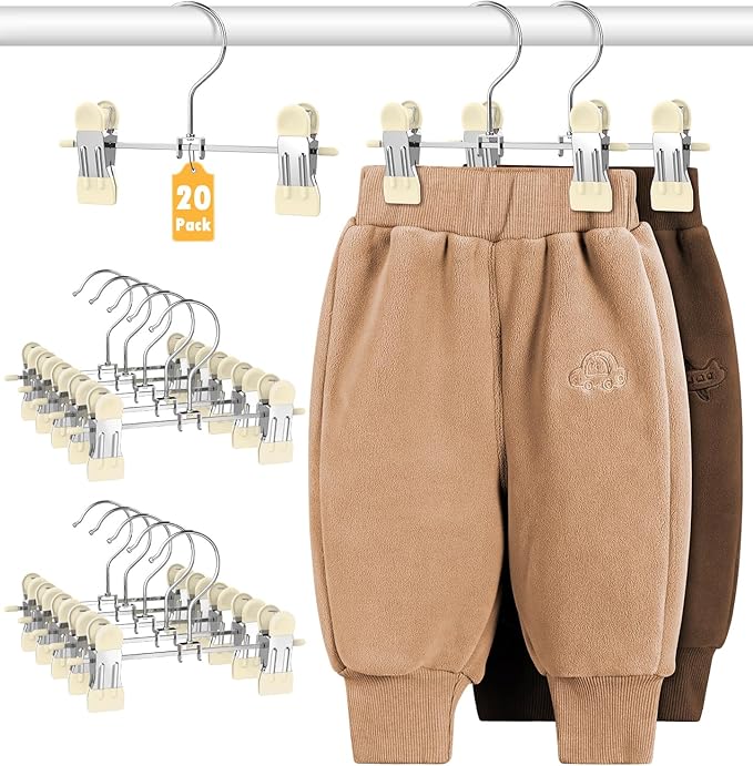 DOIOWN 20 Pack Baby Hangers, Baby Pants Hangers with Clips,Toddler Hanger for Pants, Skirts, Clothes, Non Slip Space Saving Kids Hangers for Closet Organization, Newborn Essentials Closest Organizer