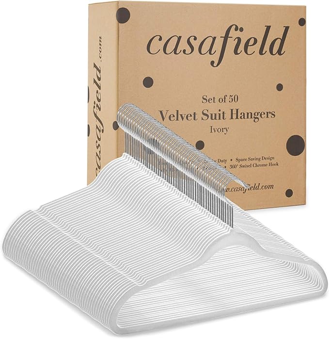 Casafield 50 Ivory Velvet Suit Hangers - Space-Saving Non-Slip Clothes Hanger