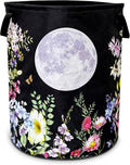 Full Moon Laundry Basket Colorful Flowers Foldable Oxford Cloth Funny Tote Bag Laundry Hamper Clothes Storage Bucket Toy Organizer For Bathroom/Laundry Storage/Bedroom 18.9x16.5 Inch