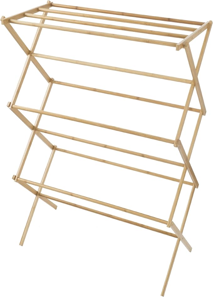 Bamboo Clothes Drying Rack - Collapsible and Compact for Indoor/Outdoor Use - Portable Wooden Rack for Hanging and Air-Drying Laundry by Lavish Home
