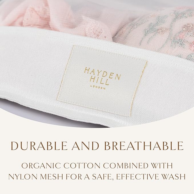 Hayden Hill Luxury Organic Cotton Mesh Laundry Bags For Delicates - Set of 2 Large & Small - Garment Bags For Washing Machine - Bra and Lingerie Wash Bag - Carbon Neutral