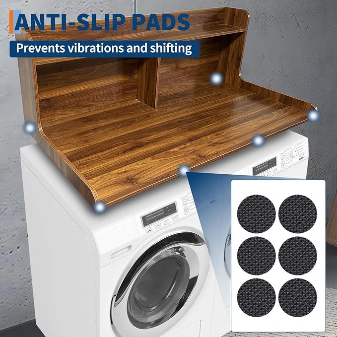 2-Tier Washer Dryer Countertop, 54" W x 27.55" D Laundry Countertop Organization with Non-Slip Pad, Wooden Washer and Dryer Topper for Folding Clothes, Laundry Room Storage