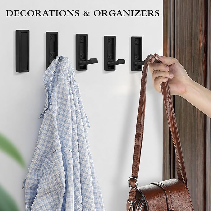 5PCS Heavy Duty Folding Coat Hooks - Zinc Alloy Wall Hooks for Coats, Scarves & Bags - Rustproof, Space-Saving Design for Bathroom, Entryway & Closet - Easy Install with Screws (Black)