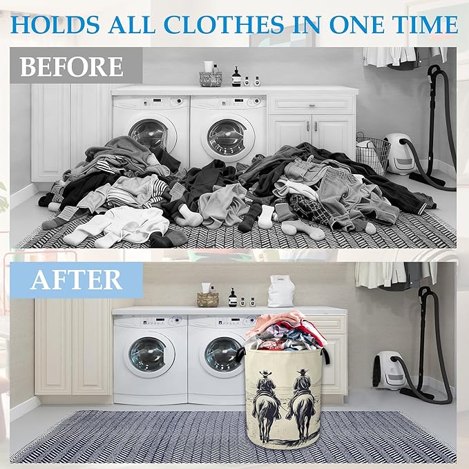 Western Cowboy Desert Riding Laundry Basket Collapsible Laundry Hamper Clothes Toy Storage Bin for Bathroom Bedroom Room Decor 16" X 20.8"