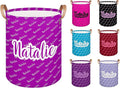 Personalized Laundry Basket, Custom Gift Laundry Hamper, Collapsible Nursery Waterproof Laundry Baskets, Dirty Clothes Toy Hamper with Handles Name Purple