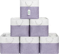 13x13 Inch Cube Storage Bins with Reinforced Bottom Cardboard, 6 Pack Large Foldable Fabric Storage Cubes with Handles for Shelf, Closet, Laundry Organization (White&Purple)