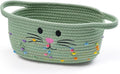 Small Woven Baskets for Organizing Rope with Handle Cute Cotton Basket for Nursery Gift Dog Cat Toy Storage Basket for Toy Organizer-Green