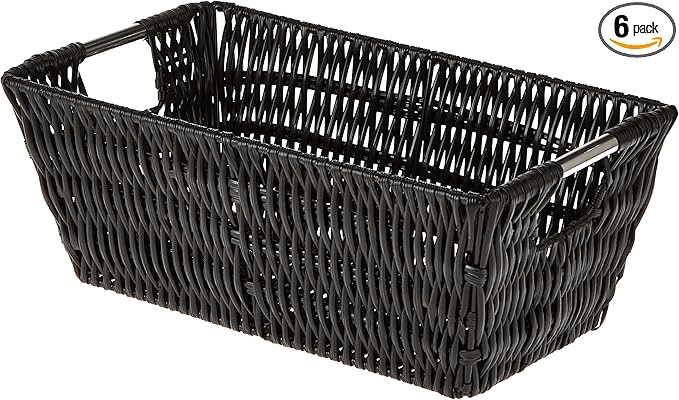 Whitmor 6500-2712-BLK Rattique Small Shelf Black Tote Basket (Pack of 6)