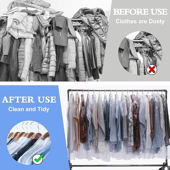 120 Pack Dry Cleaning Bags, 59 Inch Dry Cleaner Bags Plastic Clear Garment Bags for Hanging Clothes Storage Bag for Long Dress Gown Coat