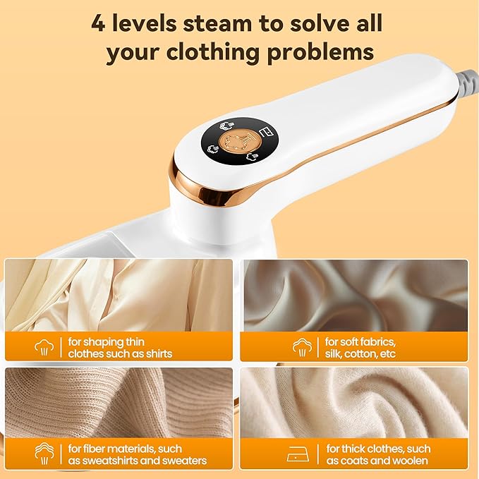 Portable Clothes Steamer 140x80mm Ceramic Glaze Panel Iron LCD 120ml Water Tank 1100W & 15s Fast Heat Up 4-speed Steamer for Clothes of all Fabrics Dry&Wet Iron for Home Travel Business Trip