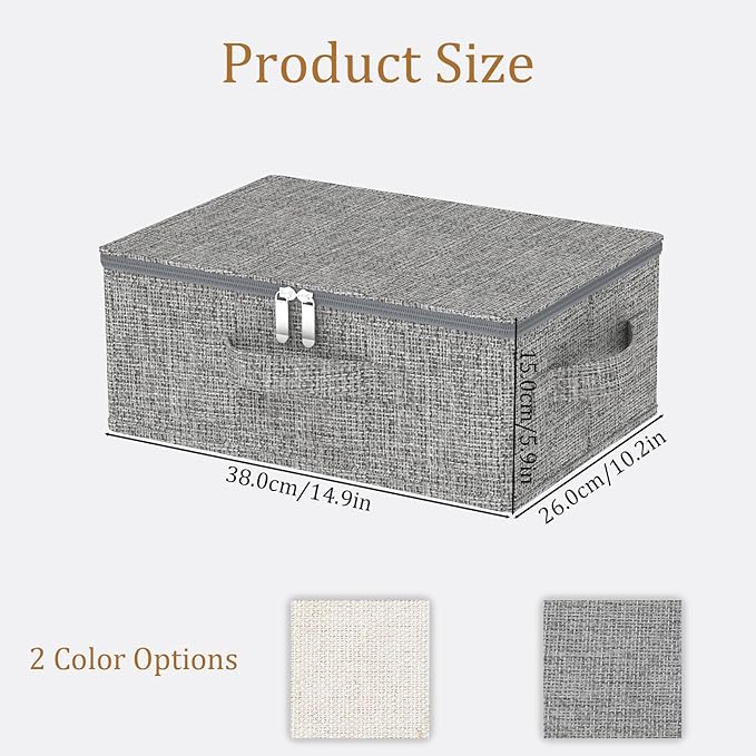 Blanket Bags with Lid, Foldable Underbed Storage Bins, Home Basket Container for Organizing Clothes, Shoes, Pillows, 14.9x10.2x5.9Inches, Grey, 1 Pack