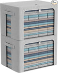 CYhom Clothes Storage Bins Box - Foldable Stackable Container Organizer Set with Clear Window & Carry Handles & Metal Frame - 2Pack Large Capacity for Bedding, Blankets, Books